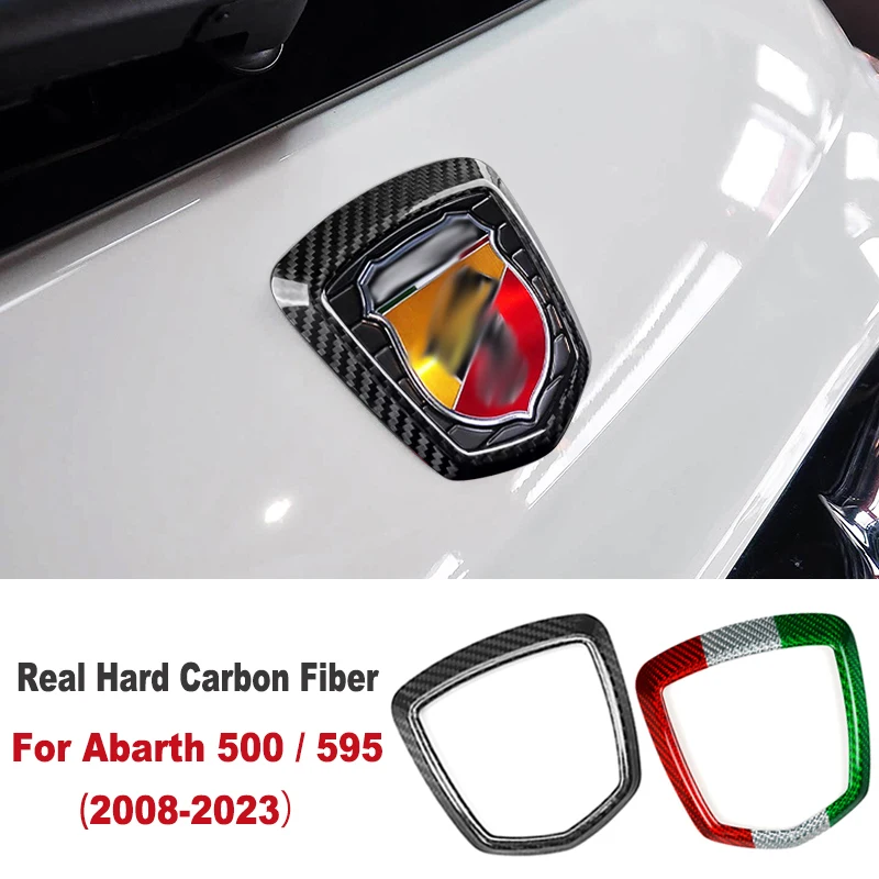 Real Hard Carbon Fiber Decoration For Fiat 500 Abarth 595 2008-2020 2021 2022 2023 Accessories Car Rear Trunk Logo Frame Sticker
