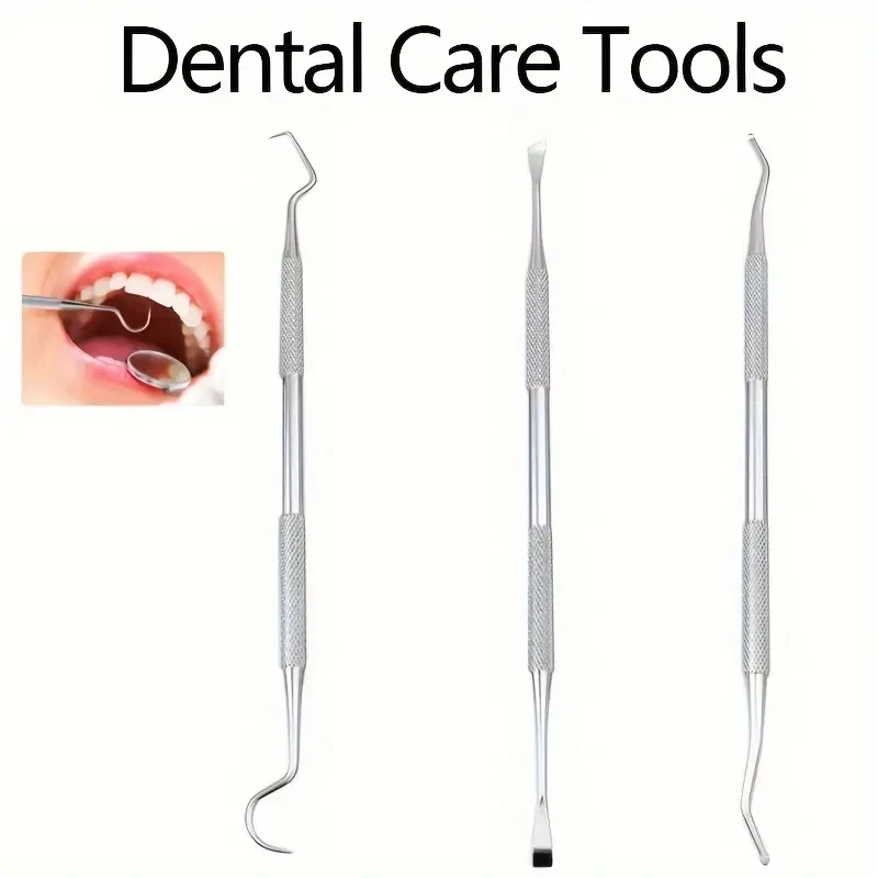 3PCS Stainless Steel Dental Tools Double Probe Oral Mirror Dental Tools Set Tooth Care Oral Cleaning Oral Dental Cleaning Kit