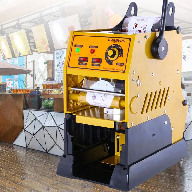Kommerzielle Plastikbecher-Versiegelungsmaschine, Milchtee-Verpackungsversiegelung für Standardbecher mit Zählfunktion