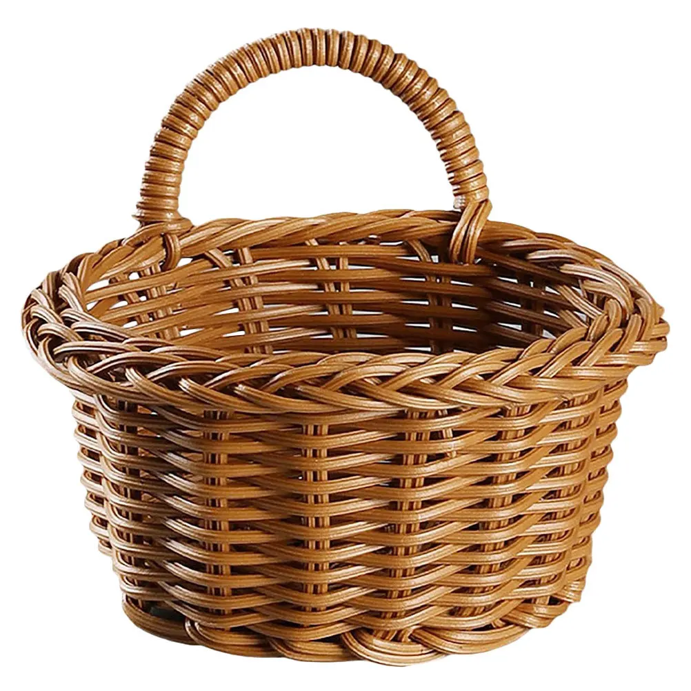 

Imitation Rattan Wall Hanging Basket Light Brown Handwoven Woven Flower Basket Wall Storage Rustic Sundries Holder for Home