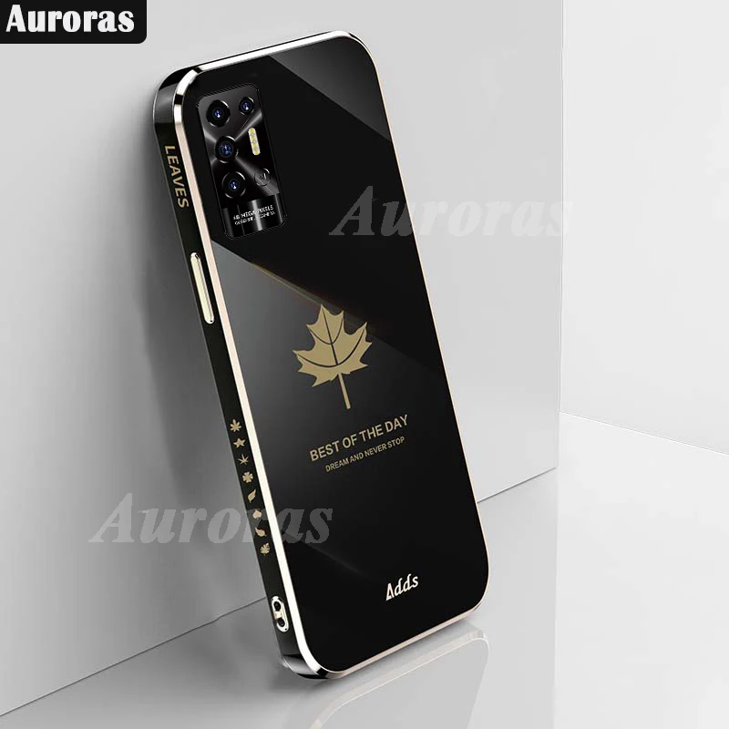 

For Tecno Pova 2 Camon 16 18P Case Soft Plating Silicone Back Cover Tecno Pova2 Spark Go 2023 8 7 5 Pro Air 6 Go Maple Leaf Case