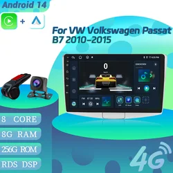 Android 14 For VW Volkswagen Passat B7 2010-2015 Car Radio Wireless Carplay Navigation 4G GPS Bluetooth Multimedia Stereo Screen