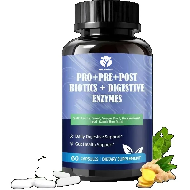 Probióticos con Enzimas Digestivas, Cápsulas de Probióticos con Cáscara de Semilla de Plantago - Apoyo para la Salud Digestiva e Inmunológica del Intestino