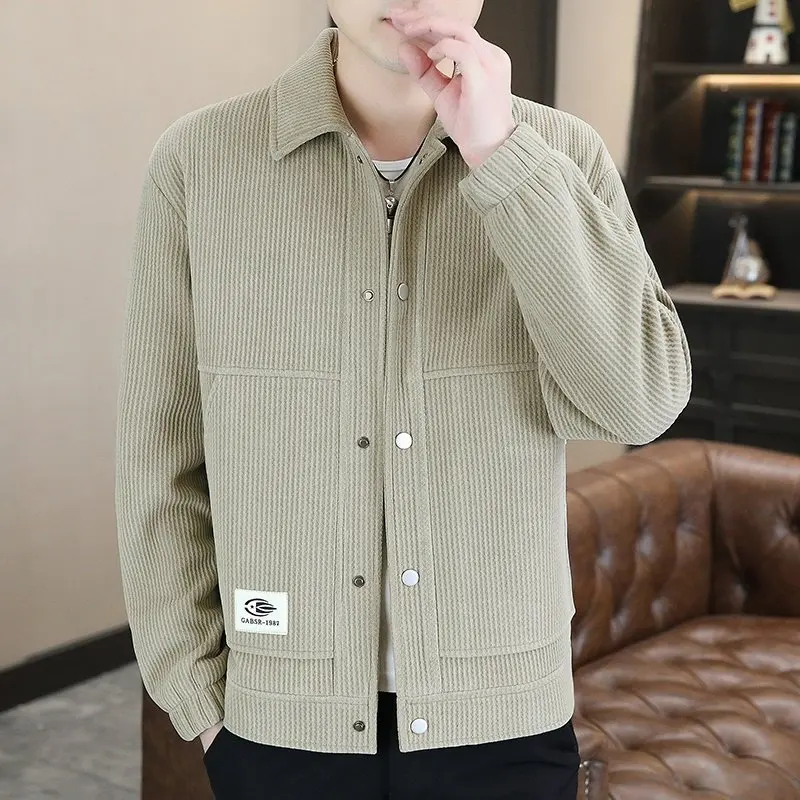 

Spring Autumn Faionable Corduroy Jaet for Men Casual Versatile Youthful Sle Windproof Long Sve Flip Collar Top