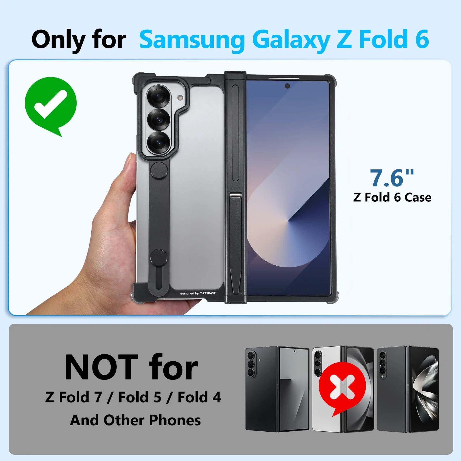 Oatsbasf Minimalistische Handyhülle für Samsung Galaxy Z Fold 6, mit Ständer, sicherer Griff, stoßfeste Fallschutz-Telefonabdeckung