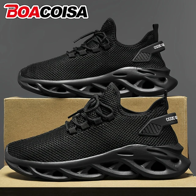 Męskie sportowe buty do biegania czarne buty do joggingu codzienne sneakersy outdoorowe oddychająca siatka dla kobiet lekkie amortyzujące czarne tenisówki