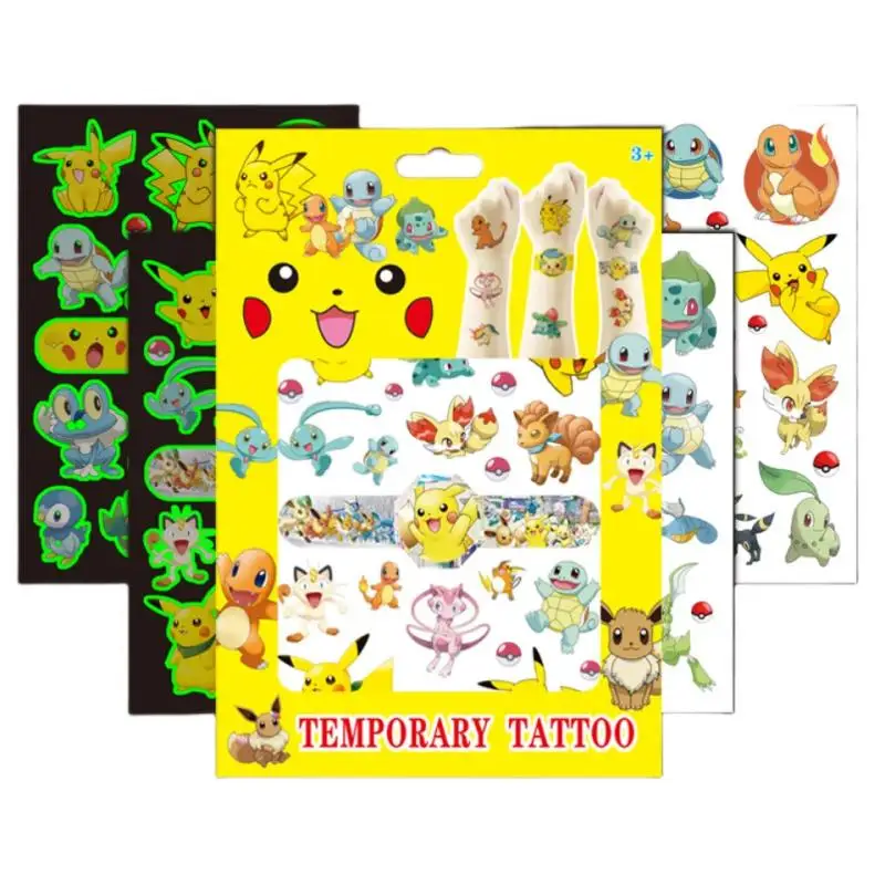 4 Pezzi/Set Tatuaggi Luminosi per Bambini Pikachu, Adesivi Tatuaggi Temporanei per Ragazzi e Ragazze, Forniture per Feste Fluorescenti, Regali per Bambini