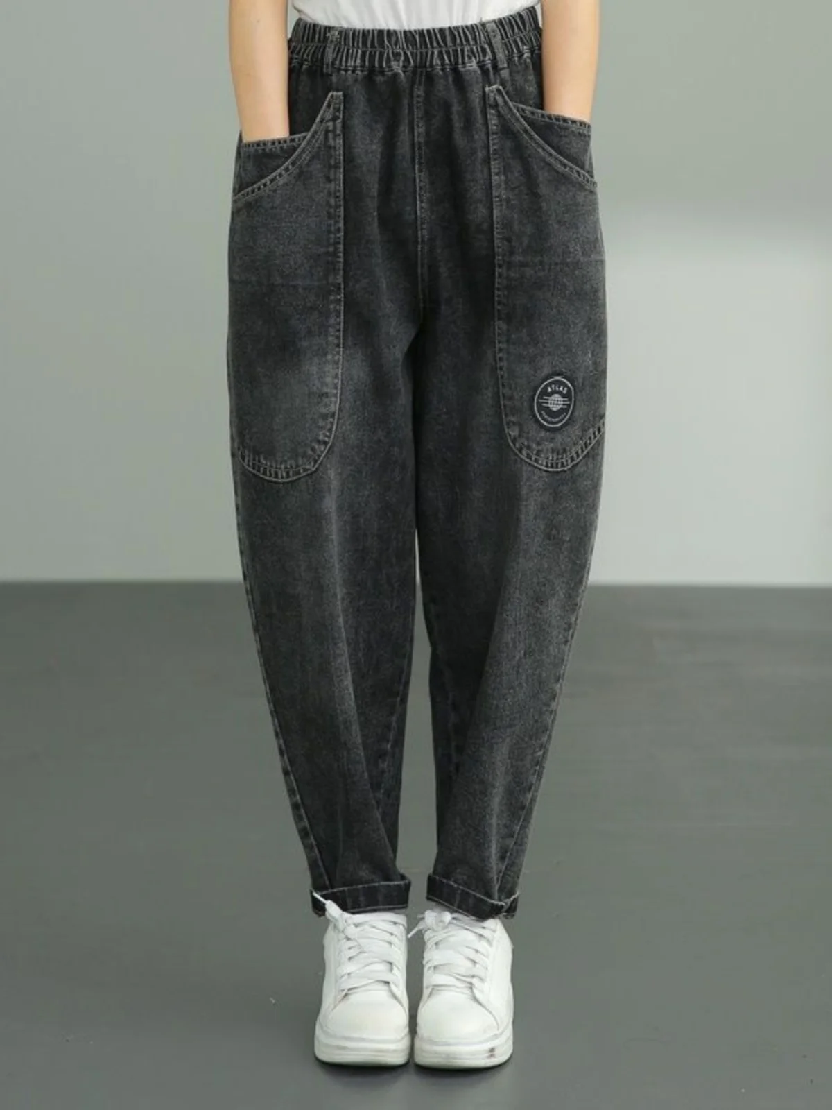 

Женские джинсы Waed Denim: Новые, эластичные, однотонные, с большими карманами, повседневные, длинные брюки на весну-осень