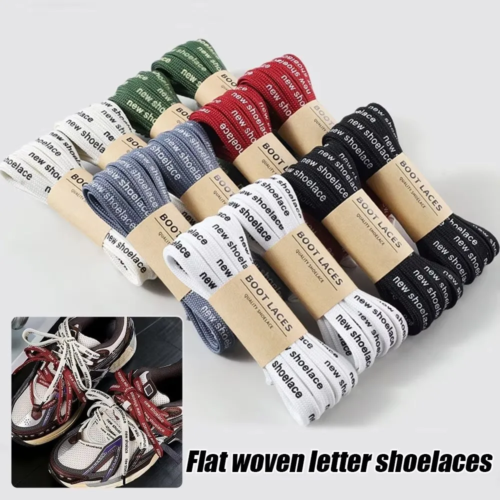 Fashion 9mm Wide Printed Letter Shoelaces Casual Double-Side Flat Shoe laces Footwear Accessories Sneakers Ropes