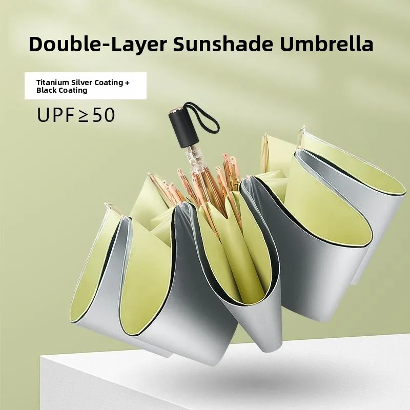 

Titanium Silver Double Layer Sun Umbrella Super Strong UV Protection Women's Sunny Rain Dual Use Black Glue Stackable Sunshad...
