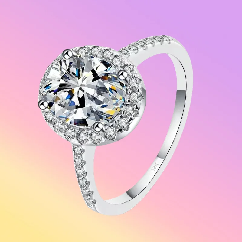 

Designer Jewelry Luxury 18K White Gold 1-2Carat Oval VVS1 D Color Moissanite Diamond Unique Design Rings Best Gift for Women