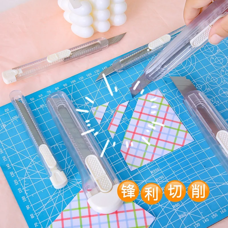 30° Transparent Utility Knife 9mm/18mm Blade Retractable Paper Cutter Knives DIY Handicraft Carving Cute Stationery Art Tool