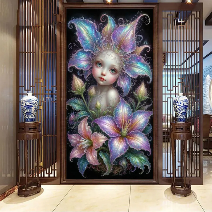 

Fullcang Elf Large Size Diy Diamond Painting Kits Flower Fairy Full Square Round Drill Mosaic Embroidery Picture Home Decor