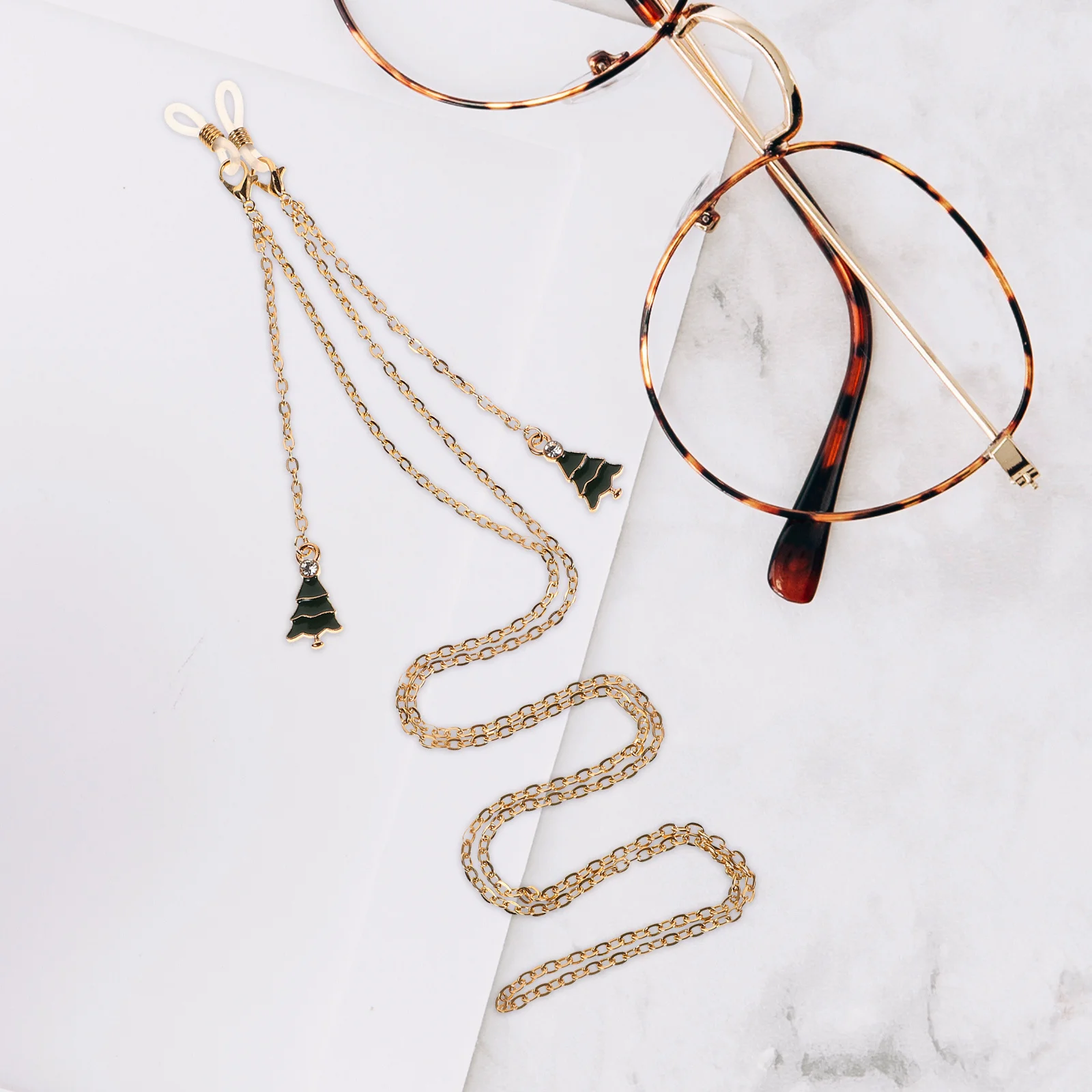 

1Pair Elegant Metal Glasses Chain Enamel Tassels Christmas Tree Design Stylish Eyeglass Holder for Women Eye Glass Chains Women