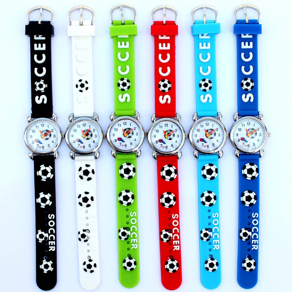 6Pcs Sport Football Style 3D Watch Silicone Band Children Quartz Watch Boy Watch Girls Watch Cartoon Analog Wristwatch