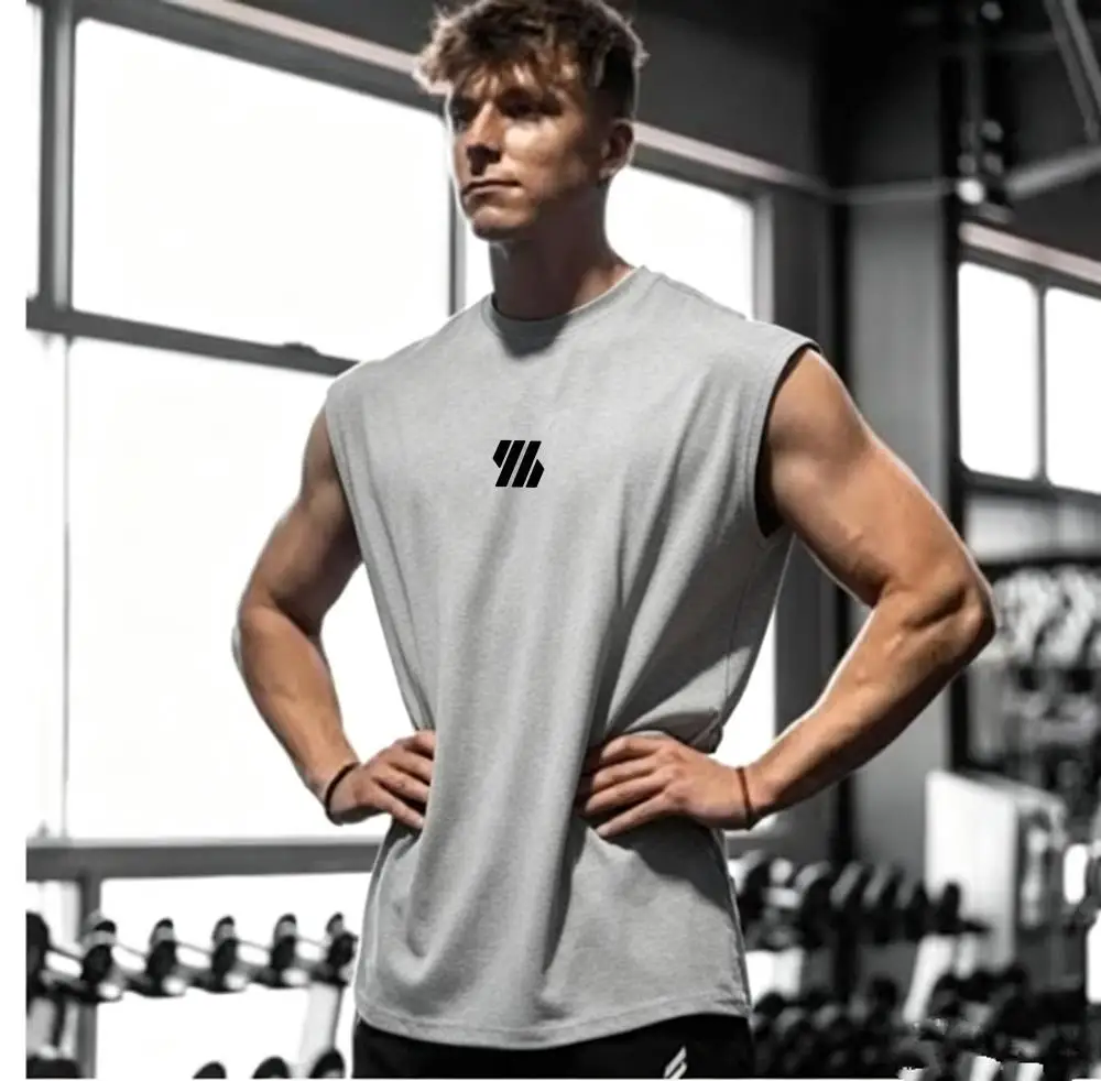 Summer men's casual wide-shoulder sleeveless vest, large-sized round-neck bird-eye fabric vest, outdoor breathable casual vest