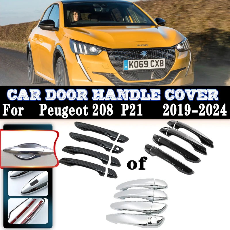 

For Peugeot 208 Accessories 2019 2020 2021 2022 2023 2024 Car Door Handles Covers Exterior Scratch Protective Decors Accessories