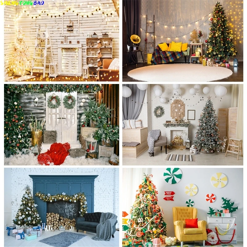 

Vinyl Custom Christmas Indoor Theme Photography Background Christmas tree Fireplace Children For Photo Backdrops YXSD-04