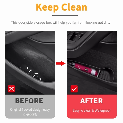 Imagen 2 del producto Caja de almacenamiento lateral para puerta, manija de puerta delantera y trasera, bandeja organizadora para reposabrazos para Tesla Model 3 y Model Y Juniper 2025, accesorios para coche