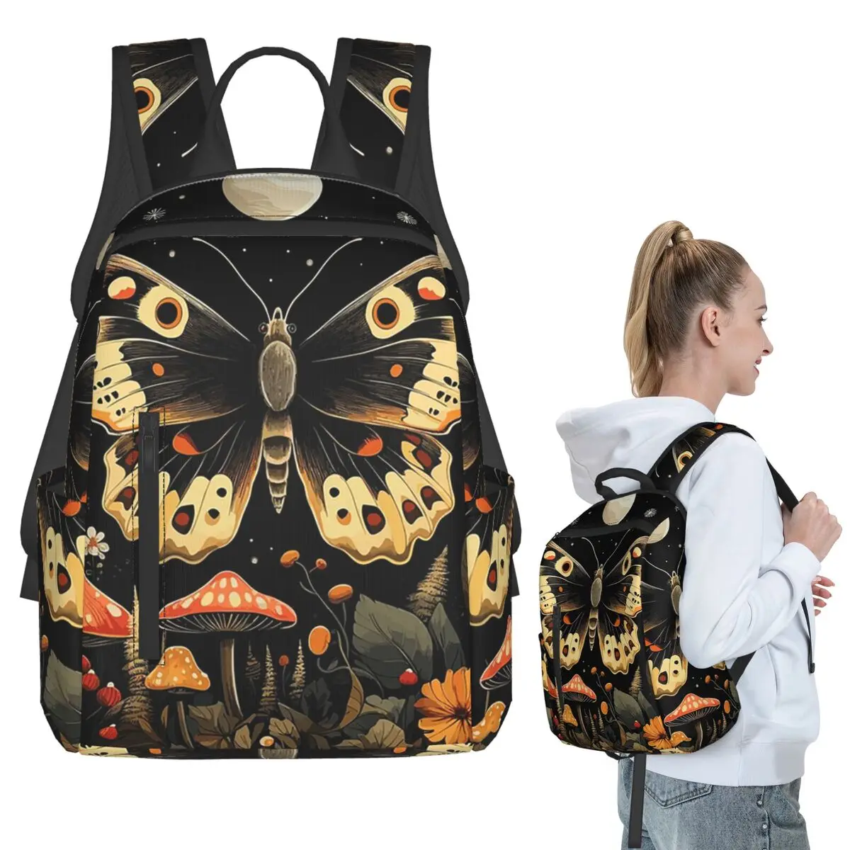 

Butterfly Flower Mushroom Moon Print Backpack Student BookBag Kids School Bag Laptop Shoulder Bags Men Women
