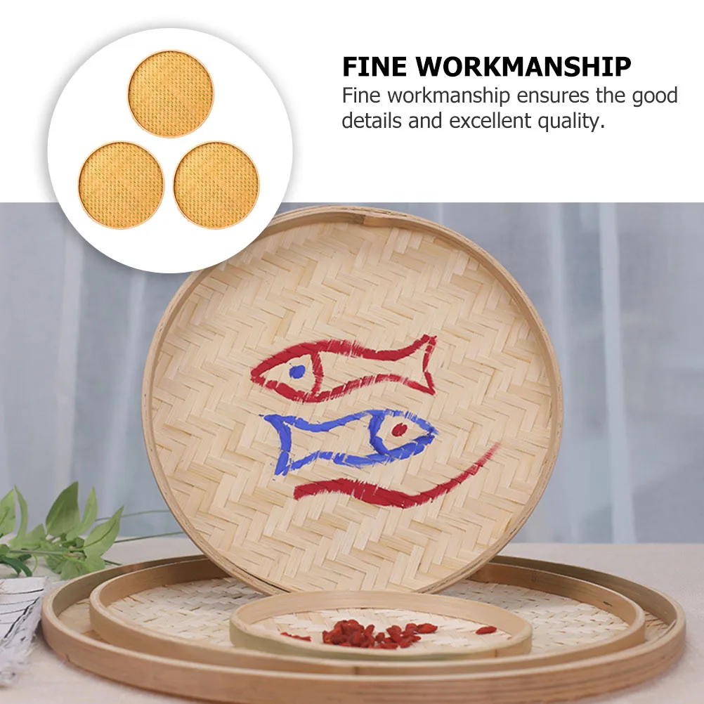 

3Pcs Bamboo Weaving Decorative Dustpans DIY Painting Scene Ornament Practical Craft Accessories Decorative Dustpans