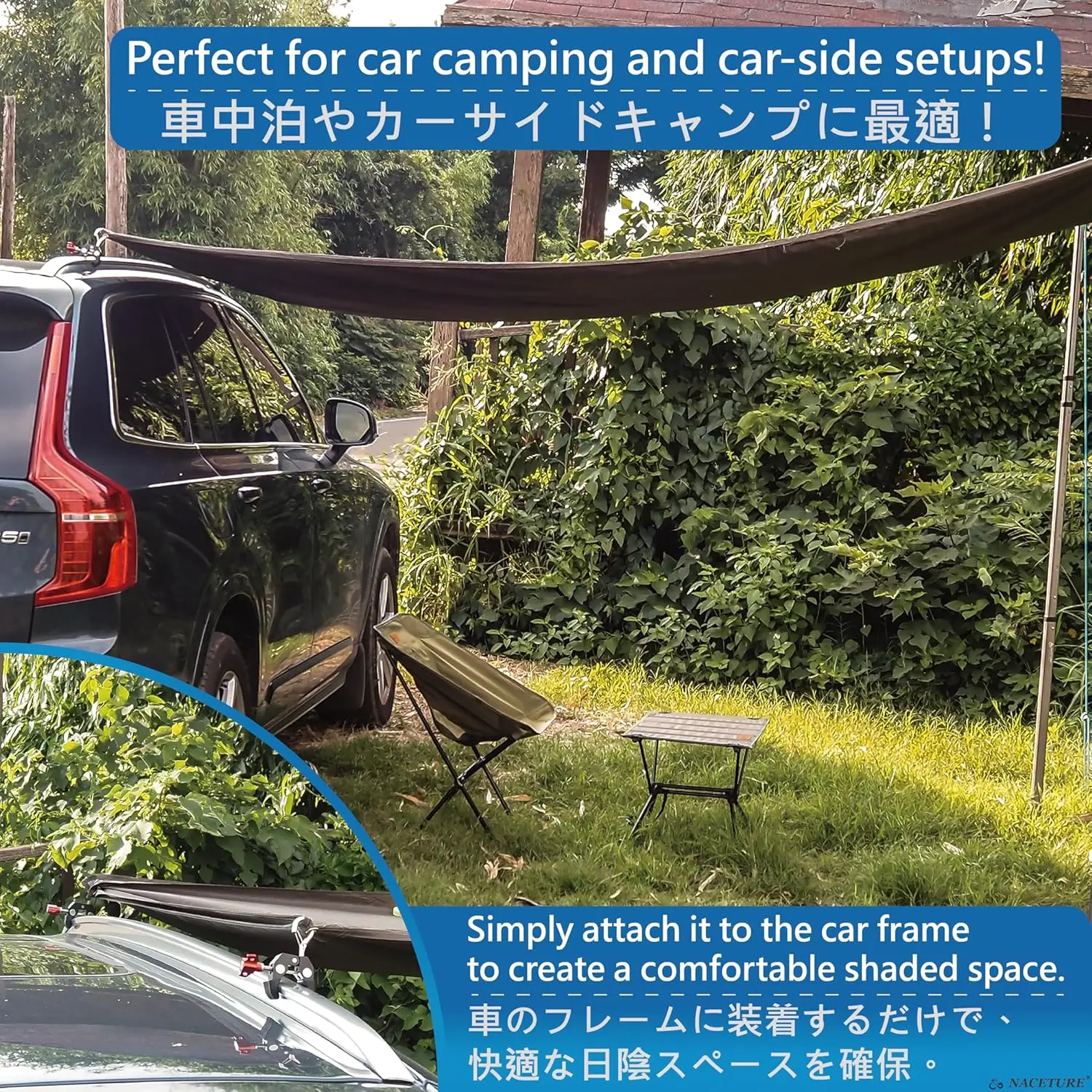 Car Tent Holder Hooks- Secure  Car Roof Mount Camping Hooks with Easy to Install Knob Mechanism & Carabiner Clip- Anchor Awning