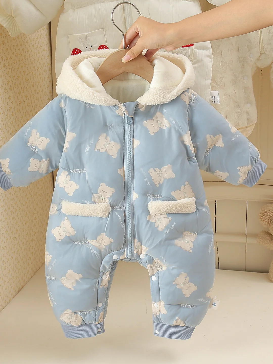 

Детский зимний наряд с капюшоном на подкладке Fce, теплый наряд с принтом, милый хлопковый костюм на молнии с длинной свечой