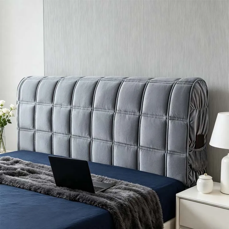 1 Piece Luxury Milk Velvet Fabric Headboard Cover, Thickened Daily Dustproof Headboard Cover, Machine Washable Furniture Dust Cover, Multi-Size Side Storage Pocket Version, Full Coverage Furniture Dust Cover, Fabric Sofa Backrest Cover