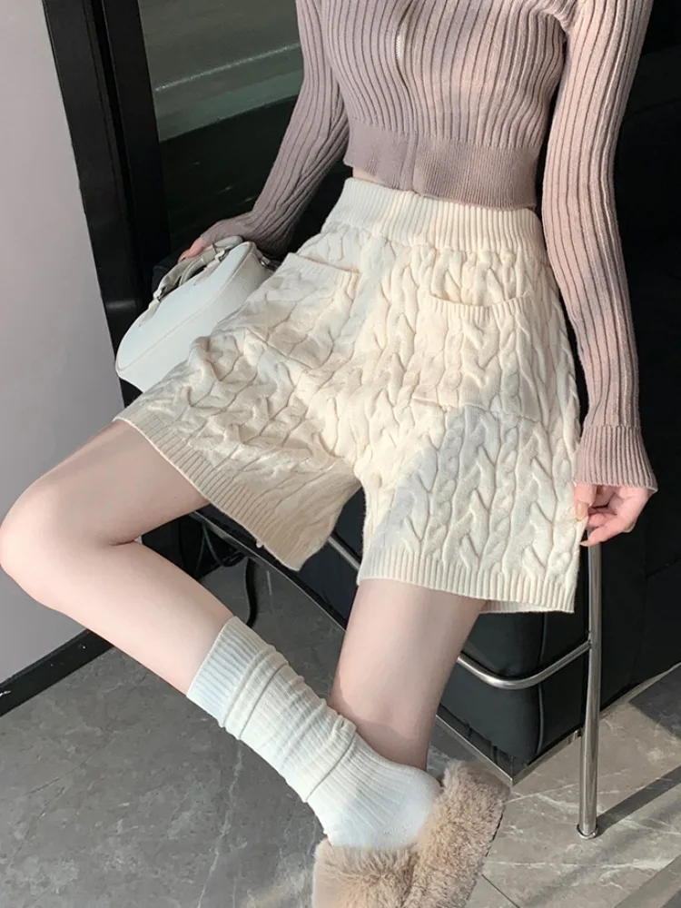 Taille haute à jambes larges tricoté cheveux torsadés ort pantalon femmes automne hiver nouveau Sle pantalons d'extérieur pantalons décontractés