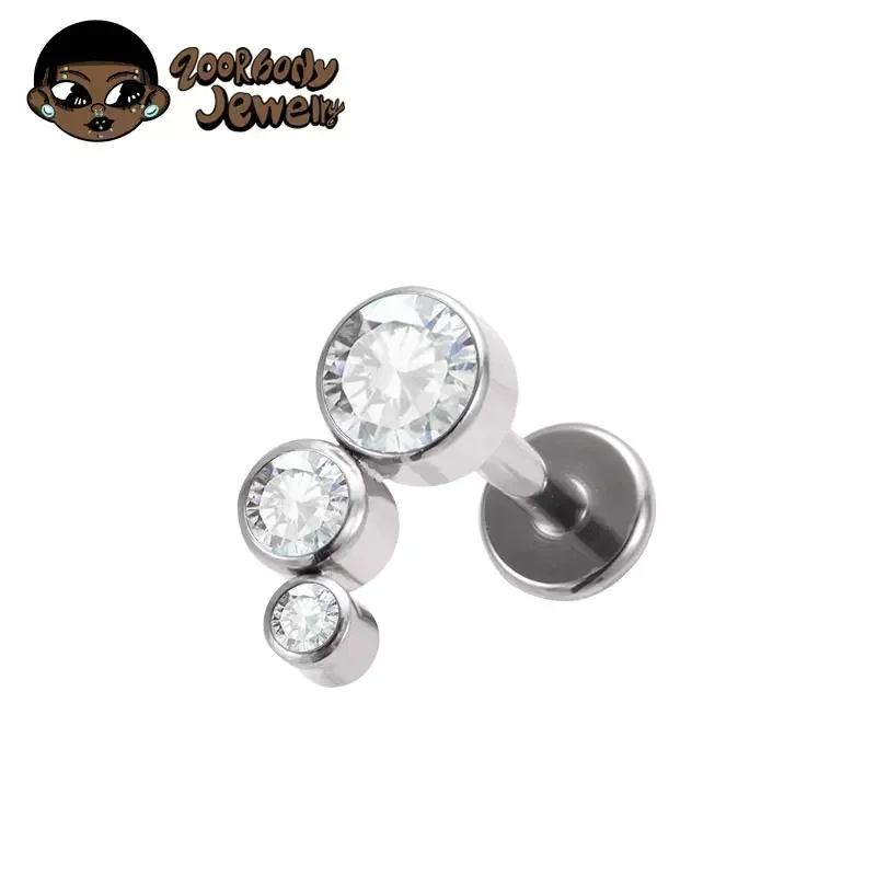 ASTM F136 Titanium CZ Gem 16G Internal Thread Labret Monroe Lip Ring Tragus Nail Helix Earring Barbell Piercing Body Jewelry