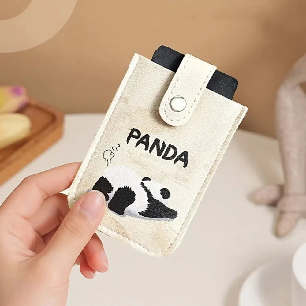 PU Leather Pull Out ID Cards Holder Pouch Ultra-thin Bank Credit Card Organizer Cat Printed Waterproof Panda Printed Coin Purse