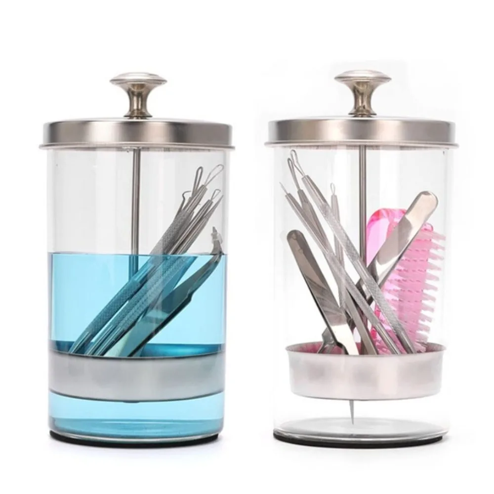 Hairdressing Barber Disinfectant Jar Sterilize Bottle Nail Tool Comb Sterilization Tank Professional Cleaning