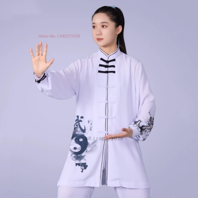 2024 chinesische Vintage-Kampfkunstuniform Tai Chi Kung Fu Wushu Übungspraxis Kleidung Outdoor Walking Sport Tops + Hosen Set