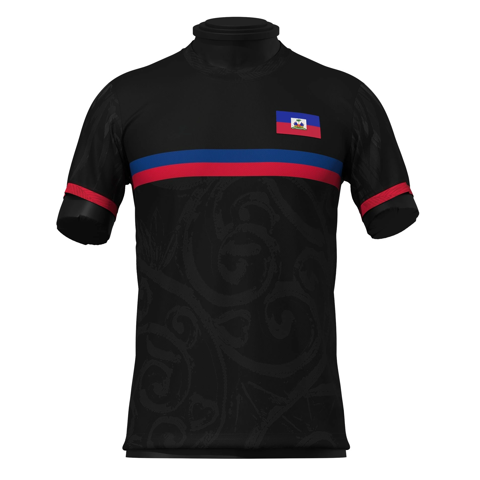 Hot selling Haitian ethnic style striped 3D printed quick drying jerseys men women, breathable and casual sports short sleeves