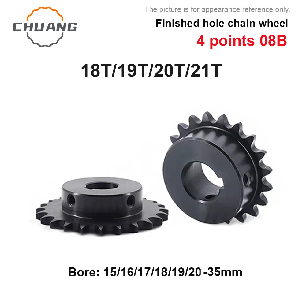18T-21Teeth 4 points 08B Industrial Chain Whe 45 # steel Bore:15-35mm finished hole with keyway high-frequency quenching blacken