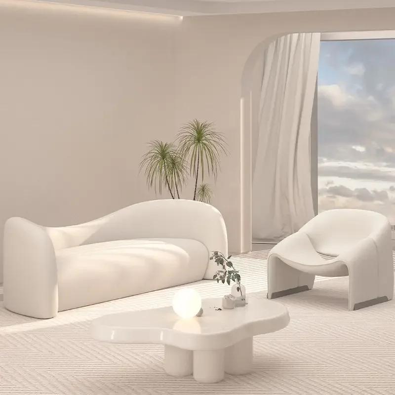 Creative light luxury beauty salon clothing store reception, modern simple cream wind curved sofa