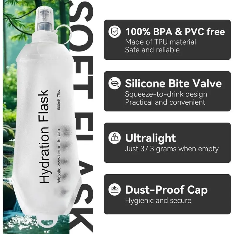 2 Pack 500Ml Soft Flask, Shrink As You Drink Water Bottles For Running Vest Hydration Pack Leak-Proof TPU Folding Bottle