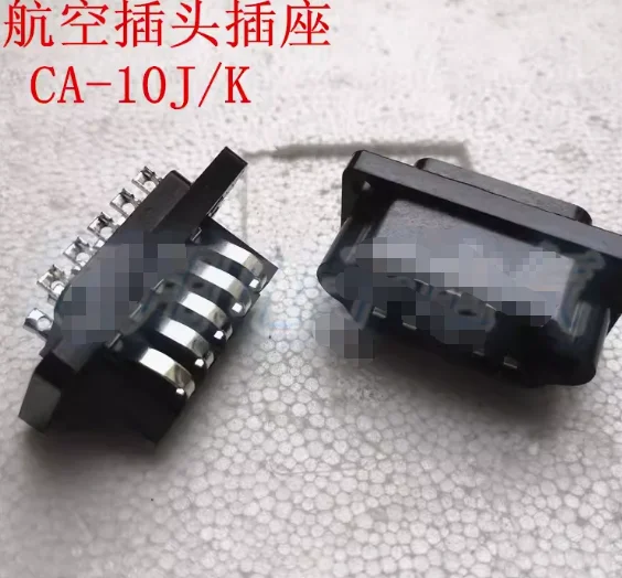 1Pc Rectangular Female 10 Pin Contacts Metal Aviation Plug Socket Connector Block Black CA-10J/K