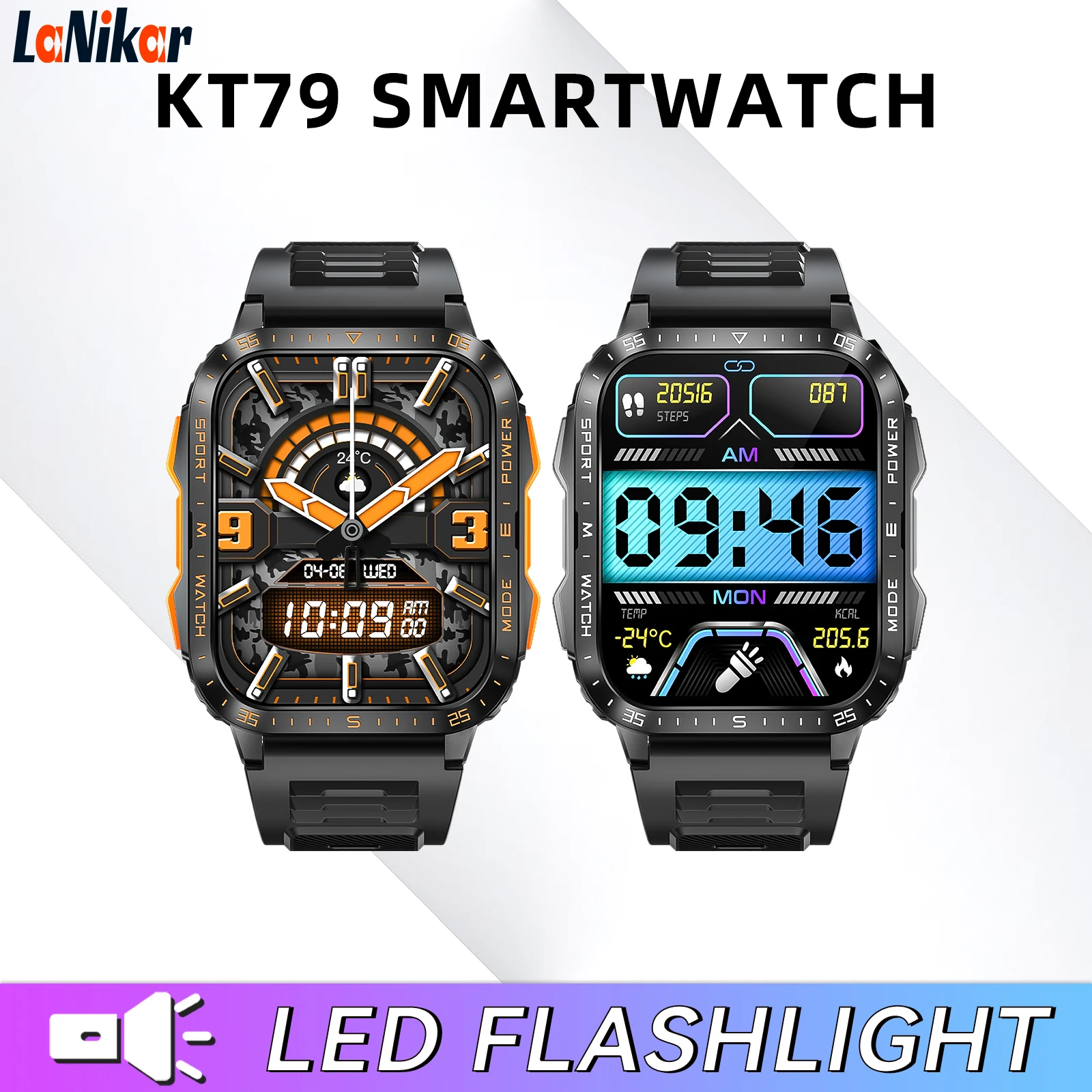 

LaNikar Новые военные умные часы3ATM Водонепроницаемые часы Фитнес-трекер с монитором сердечного ритма сна MakeCalls для iPhone Android