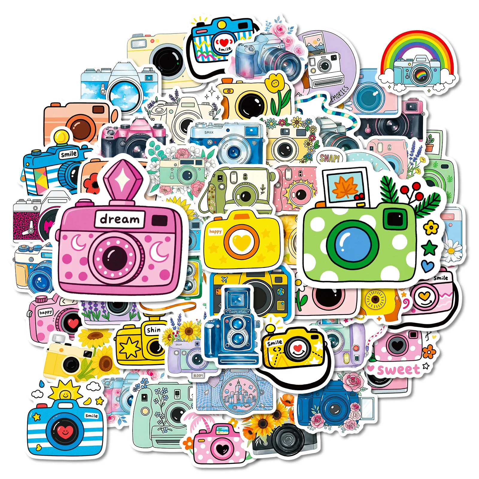 56/112 Pcs New Cartoon Camera Photography Doodle Stickers Creative Cute Handmade Decal Reward for Stationery Box Phone Fridge