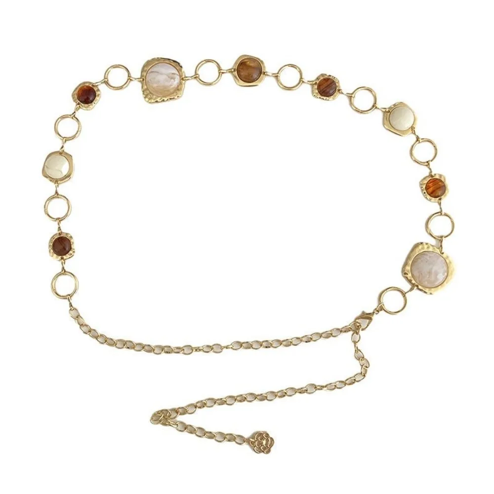 Fashion Vintage Simulated Gemstone Waist Chains Personality Versatile Belt Chain Boho Adjustable Hip Chain for Women