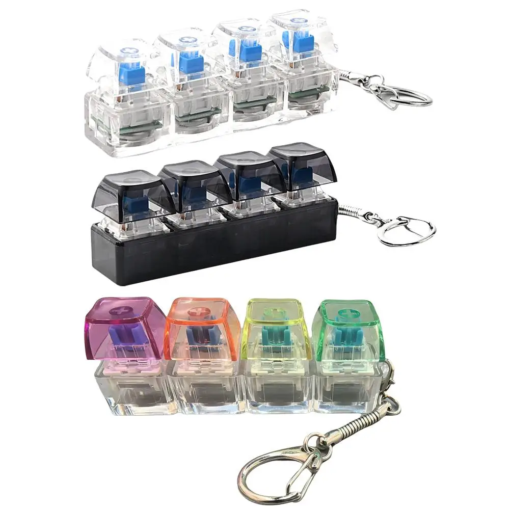 4key Transparent Decompression Button Child Toy Luminous Keyboard Decompression Toy Colorful Protable Keyboard Keychain Pendant