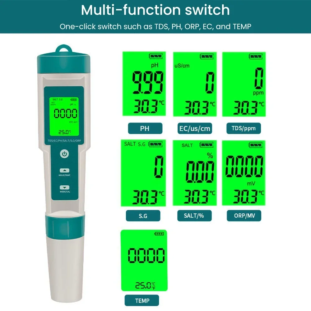 New 7 in 1 PH/TDS/EC/ORP/Salinity /S. G/Temperature Meter C-600 Water Quality Tester for Drinking Water, Aquariums PH Meter