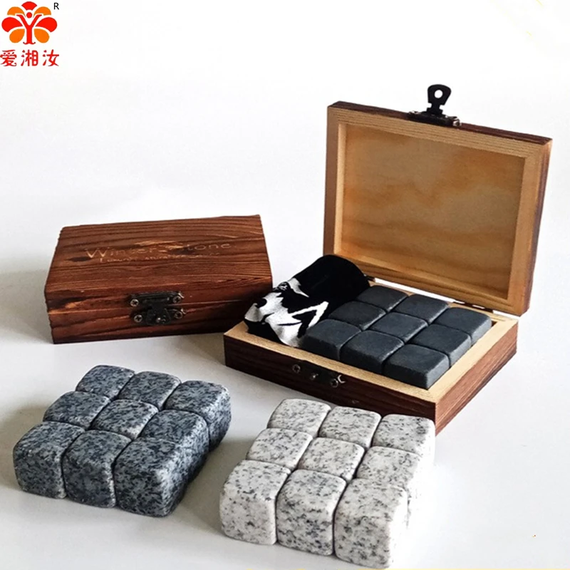 

Whisky Stones Set of 9,Marble Ice Cube,Ice Stone,Granite Cubes, Wine Cooler, Whisky Cooler, Bar Accessories, Wooden Box, Gift