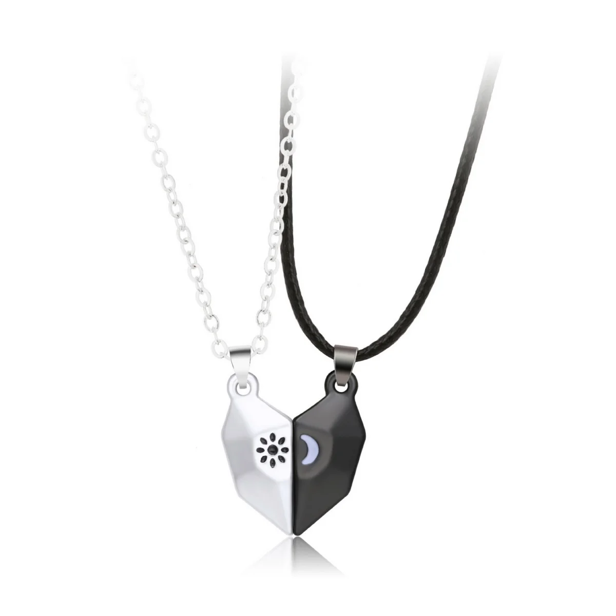 2 Teile/satz Magnetische Herz Sonne Mond Muster Paar Halskette Für Frauen Männer Weiß Schwarz Herz Gepaart Halsband Valentinstag Schmuck