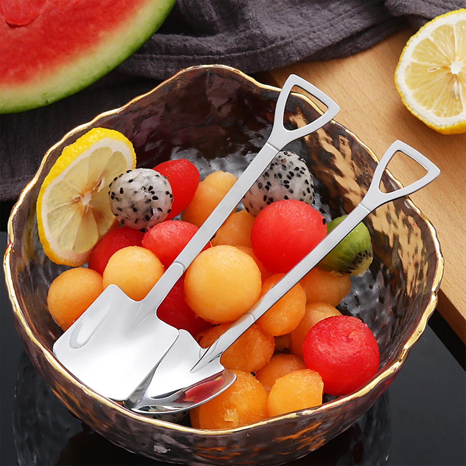 Stainless Steel Square Spade Fork Pointed Shovel Dessert Cake Fork Spoon Fruits