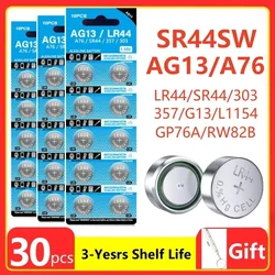30PCS AG13 LR44 A76 Button Cell Coin Alkaline Battery 1.5V SR44SW pila 357 303 for Watches Toys No Mercury lithium battery pack