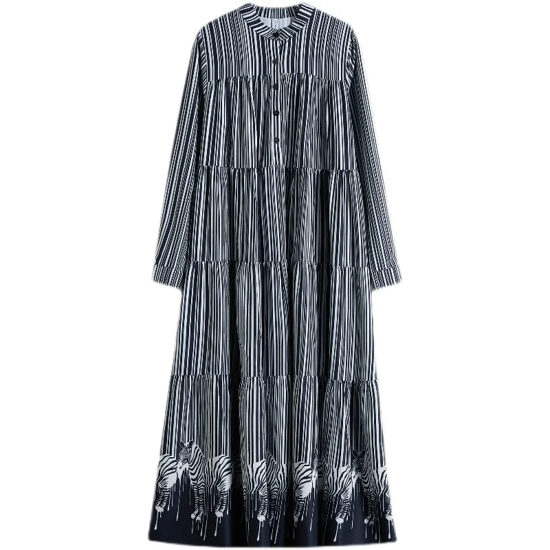 Base ample longue Sve Dr printemps nouveau Sle rayure verticale épissage rétro jupe Bot ample pour les femmes de grande taille