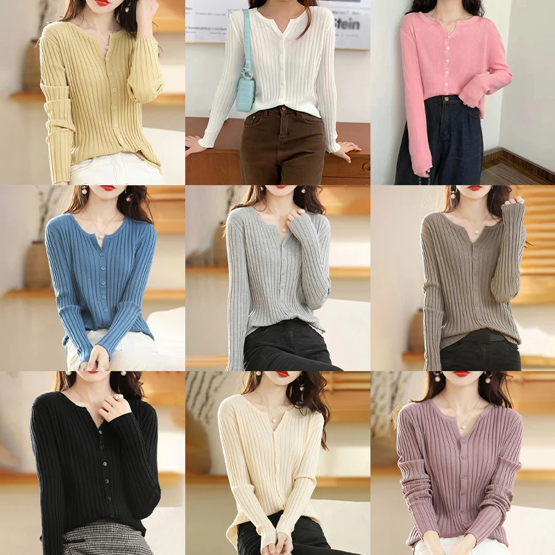 Autumn Solid Color Comfortable Cardigan for Women Silm Fit Fashion Knitted Bottoming Sweater Elegant Casual Style Versatile Coat