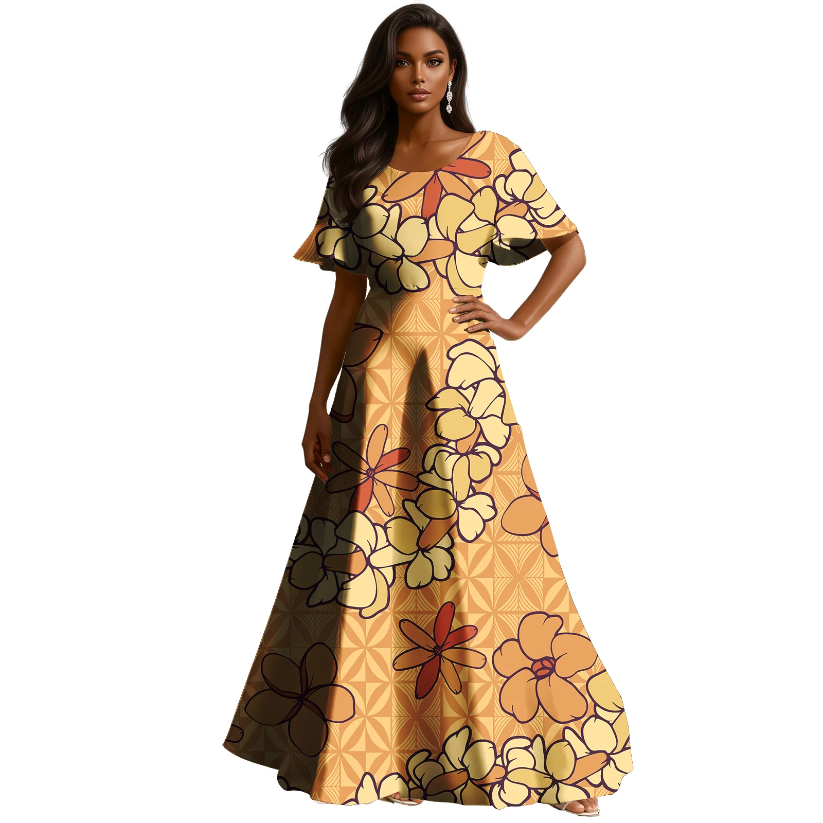 ملابس جزر آسيا والمحيط الهادئ ساموا بوليتاسي بولينيزيا القبلية ساموا طباعة السيدات فستان أنيق طويل الأكمام مضيئة المرأة #2